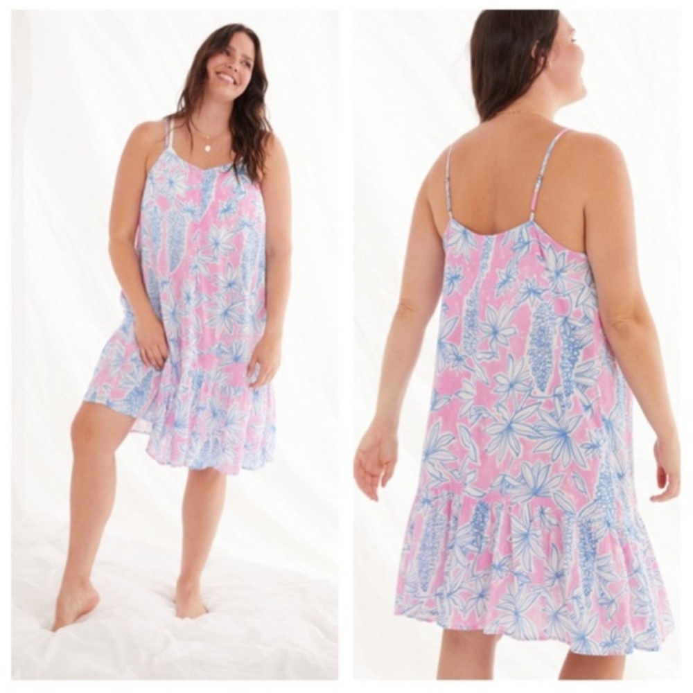 Pink Floral Slip Dress with Ruffle Hem